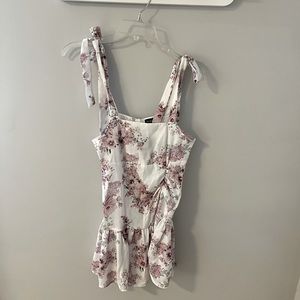 Floral mini purple bow tie strap dress